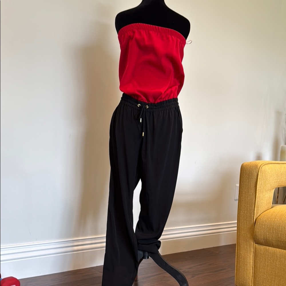 Express Red and Black Jumpsuit with Elastic Waistband